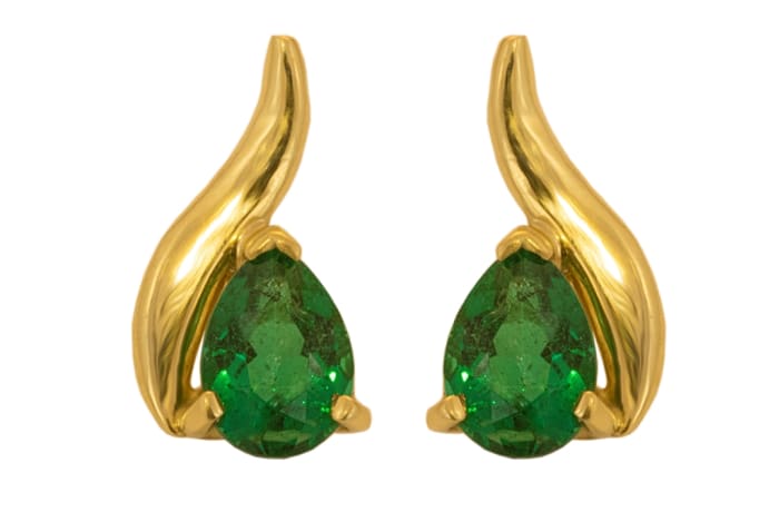 Yellow Gold  Emerald  Curved Stud Earrings 