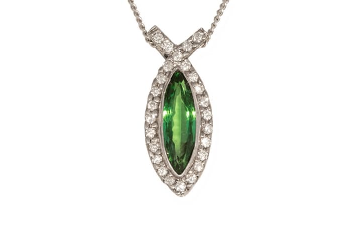 White Gold Emerald & Diamond  Fish Pendant 