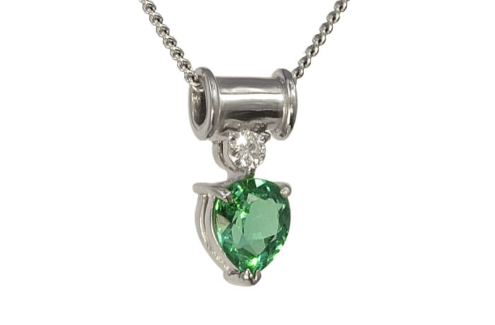 White Gold Emerald & Diamond  Pendant Cylinder 