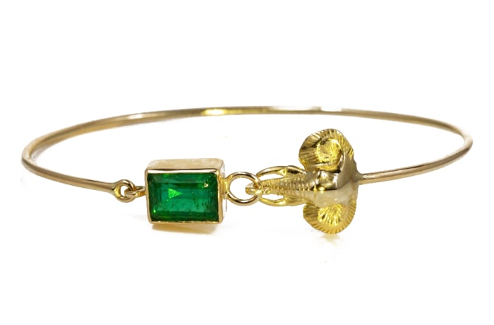 Yellow Gold  Emerald  Elephant Bangle 