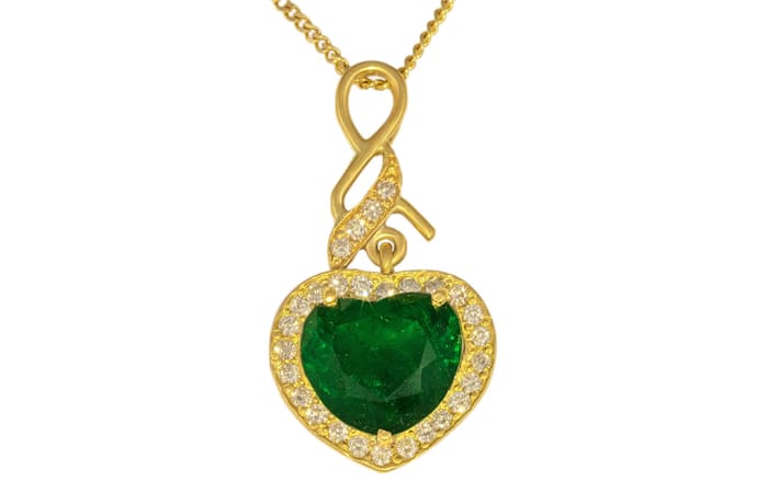 Yellow Gold Emerald & Diamonds Heart Pendant 