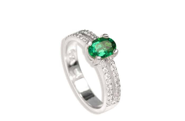 White Gold Emerald  Split Shank Ring