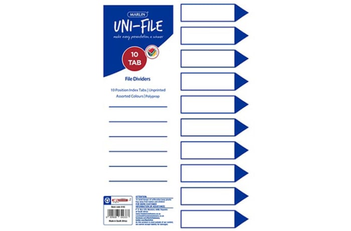 Marlin File Dividers  10 Position Index Tabs  Assorted Colours