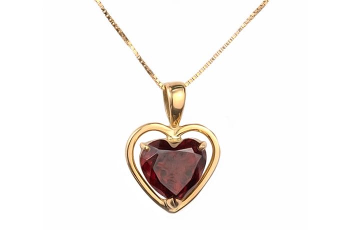 Yellow Gold Garnet  Heart Frame Wire Pendant