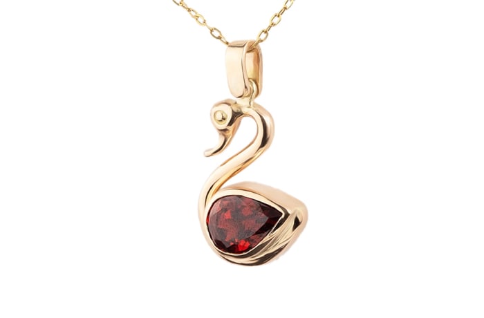 Yellow Gold Garnet  Swan Pendant