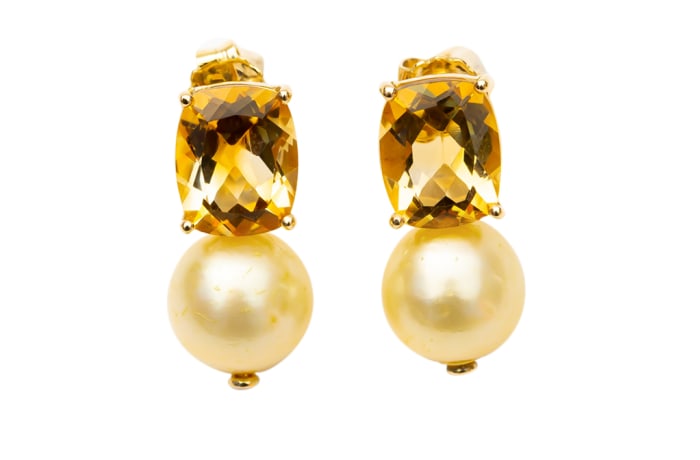 Gold Pearl Yellow Gold Citrine & Pearl Earrings 