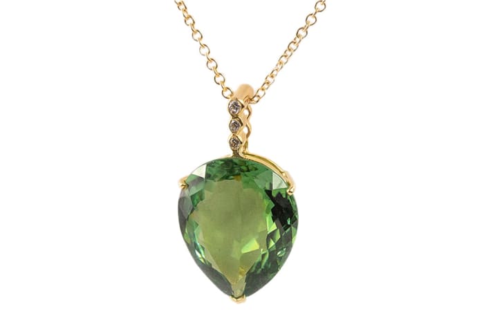 Pear-Shaped Green Tourmaline & Diamonds  Cage Pendant 