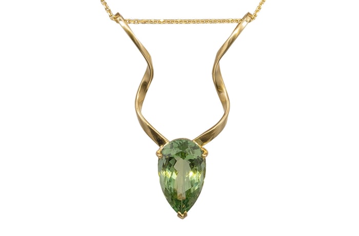 Yellow Gold Green Tourmaline  Kudu Pendant 