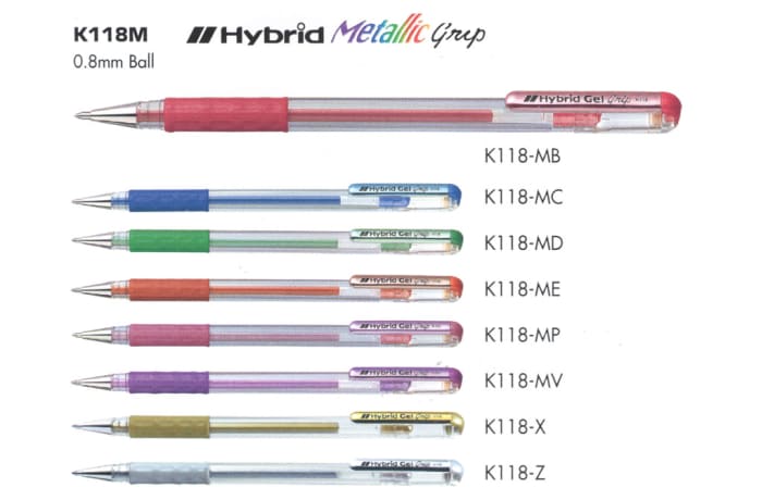 Hybrid Gel Ink Rollers - K118M Hybrid Metallic Grip