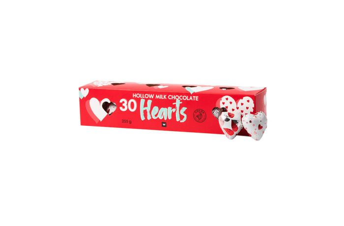 Woolworths  30 Hollow Milk Chocolate Hearts