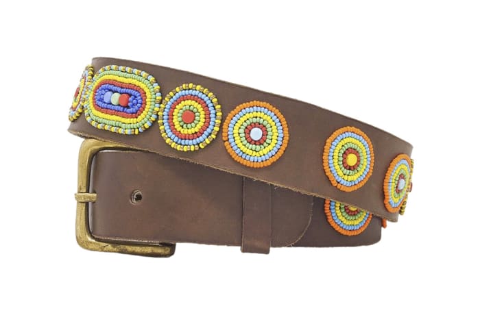 Kikoza Beaded Belts Leather Brown -  Brown and Rainbow