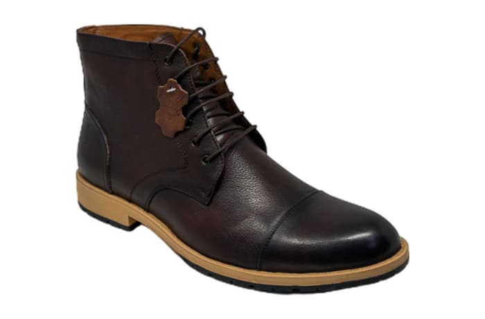 Men's Cap Toe Leather Boots  - Dark Brown