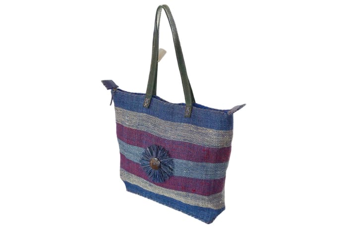 Shoulder Bag Malagash  with Bands of Blue Grey Purple 