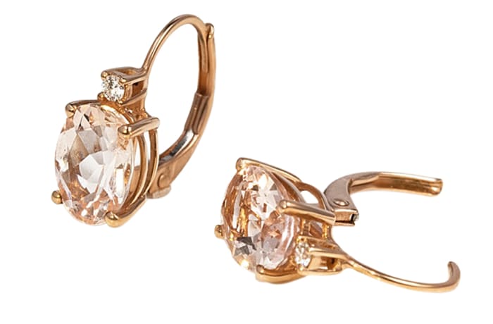 Rose Gold  Morganite & Diamond Four Claw  Lockable Earrings 