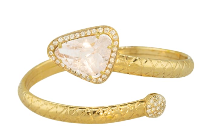 Yellow Gold  Morganite & Diamonds  Bangle 