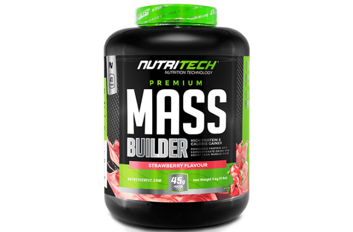 Nutritech Premium Mass Builder  High Protein & Calorie Gainer Drink Mix  Strawberry Flavour 5kg