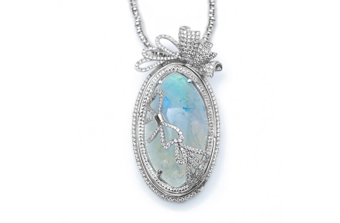 White Gold  Once in a Blue Moon Moonstone & Diamond  Pendant 