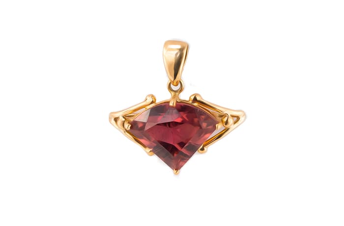 Trillion  Pink Tourmaline Yellow Gold Pendant 