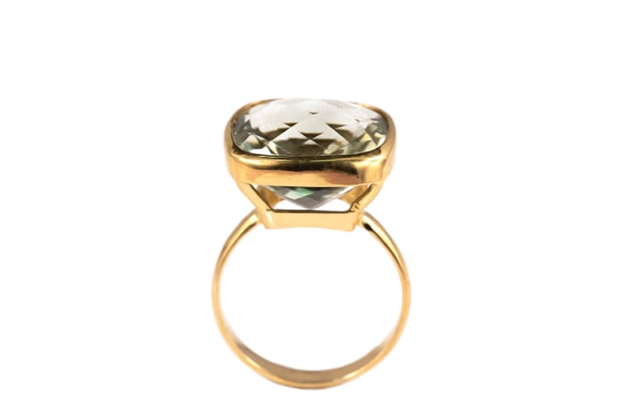 Yellow Gold Prasiolite  Cushion Ring 