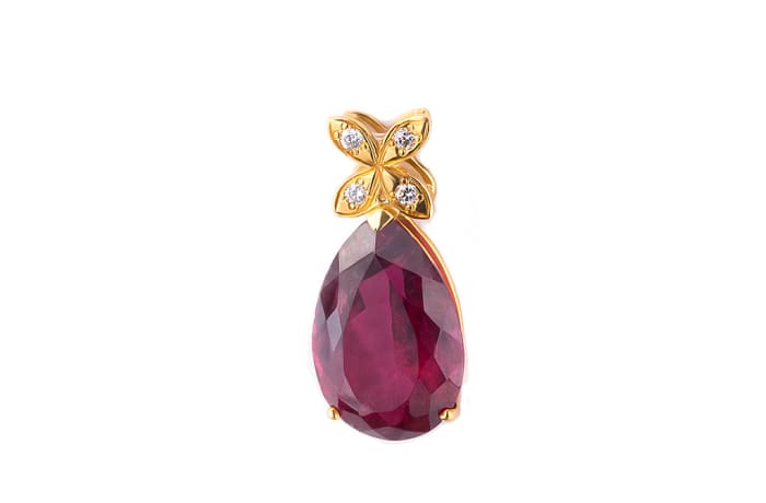 Yellow Gold Rubellite Tourmaline  Petal Pendant 