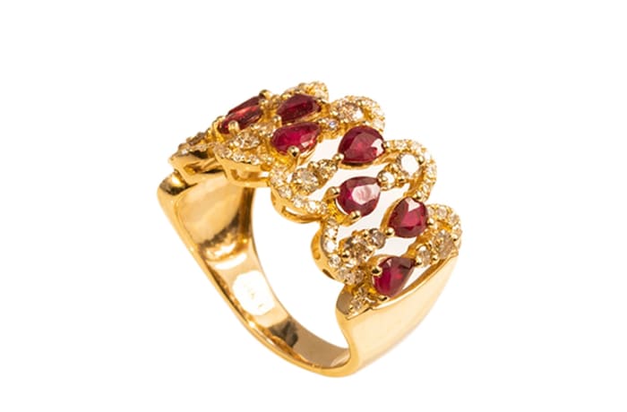 Yellow Gold Ruby  Crown Ring 