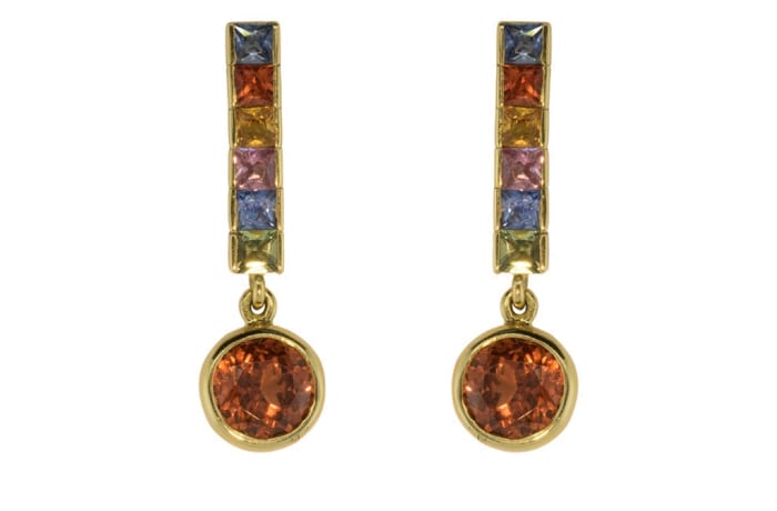 Yellow Gold  Orange Green Pink & Blue Sapphires  Multi-Colour Earrings 