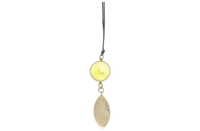 Leather Necklace of Yellow Jade Stone on Brass 