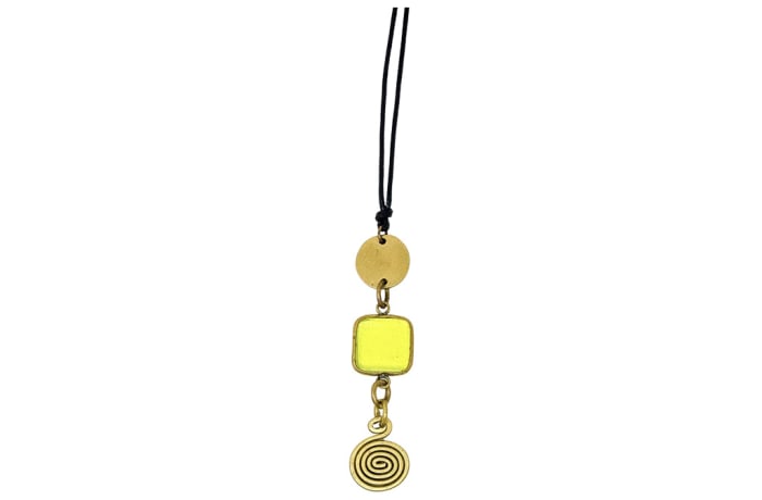  Leather Necklace of Yellow Jade Stone on Brass 