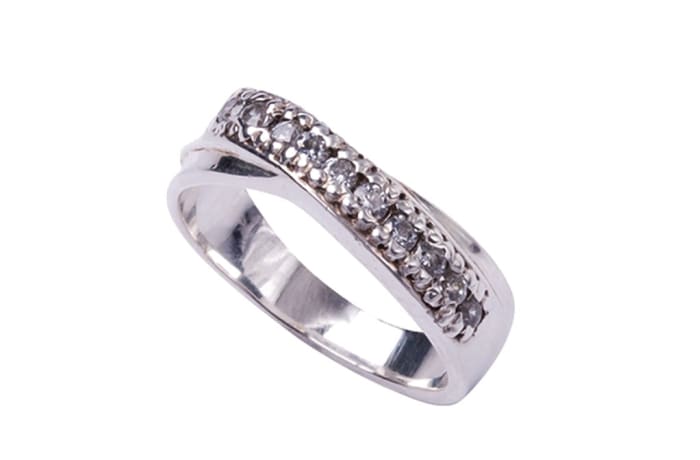 Silver  Cubic Zircon Bridal Crossover Ring