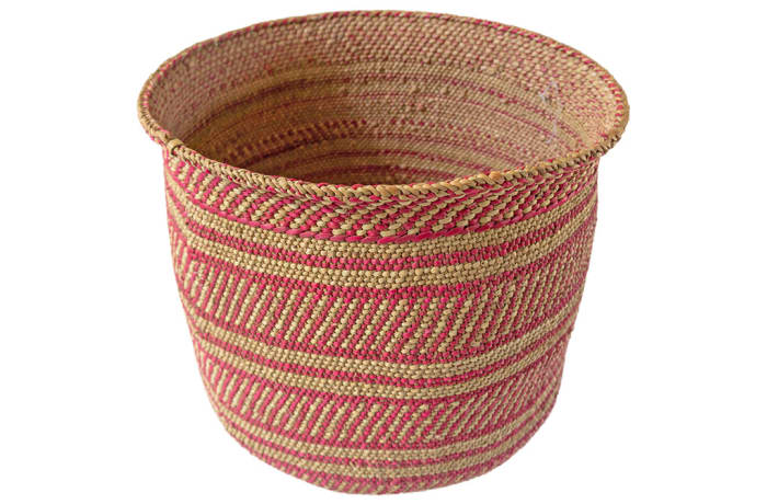 Basket Tanzanian  Hand Woven Soft in Khaki and Pink Fibre