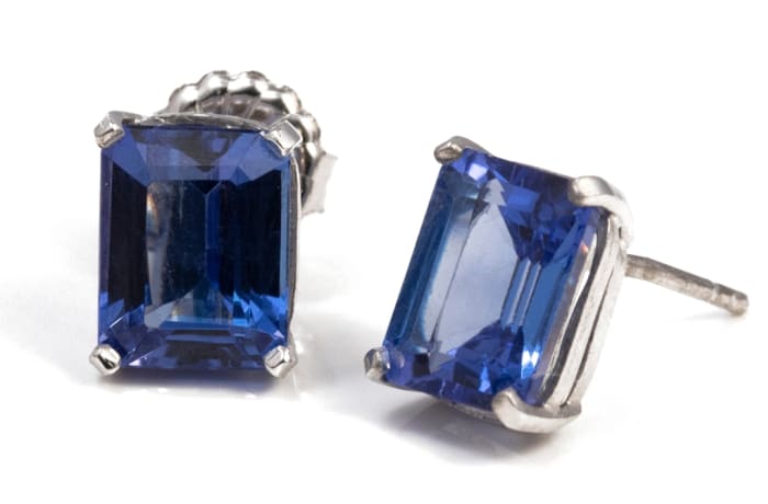 White Gold  Tanzanite Cage Set  Stud Earrings 