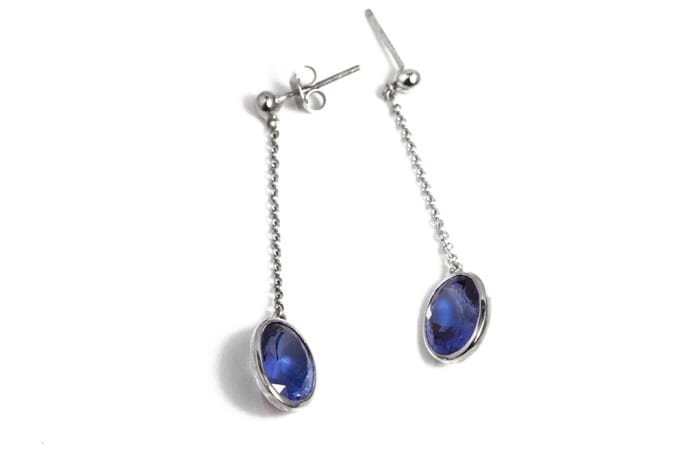 White Gold  Tanzanite  Drop Earrings 