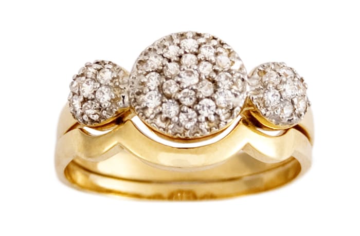 Three Cluster Bridal Set Gold Wedding Ring