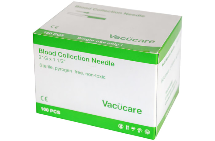 Vacucare Blood Collection Needle  Sterile, Pyrogen Free, Non-Toxic  100 Pieces, 