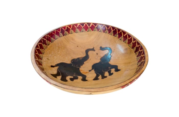 African  Wooden  Fruit Bowl with Two Elephants image