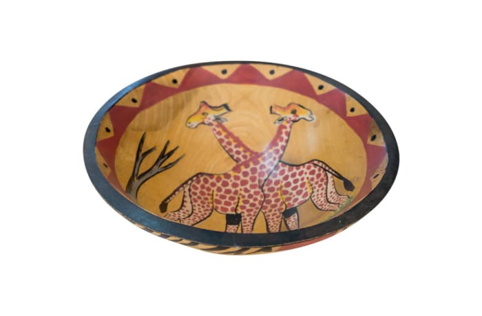 African  Wooden  Fruit Bowl Two Giraffes and Tree image