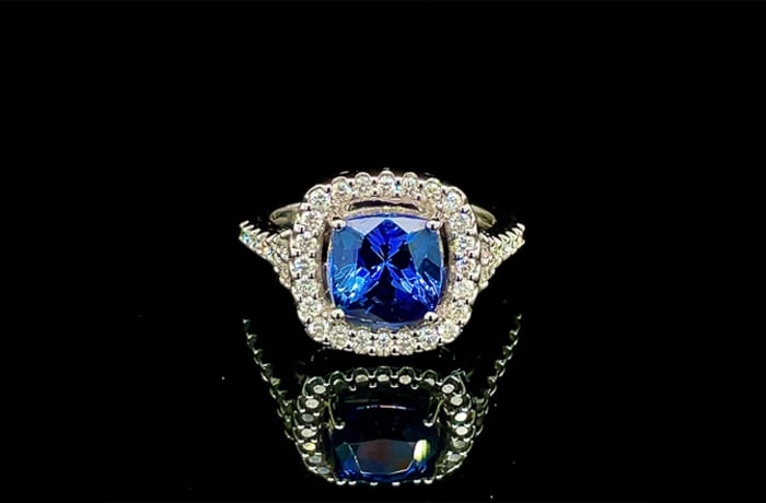 Tanzanite Cushion Set White Gold Ring image