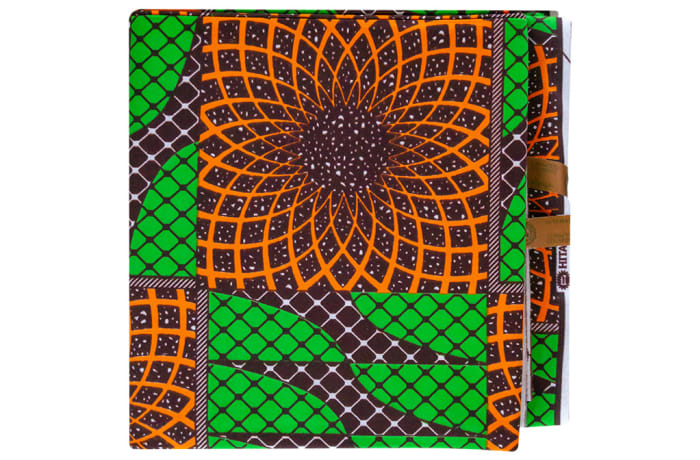  African Prints  Chitenge Material  Green with Orange Symmetric Flowers Pattern image