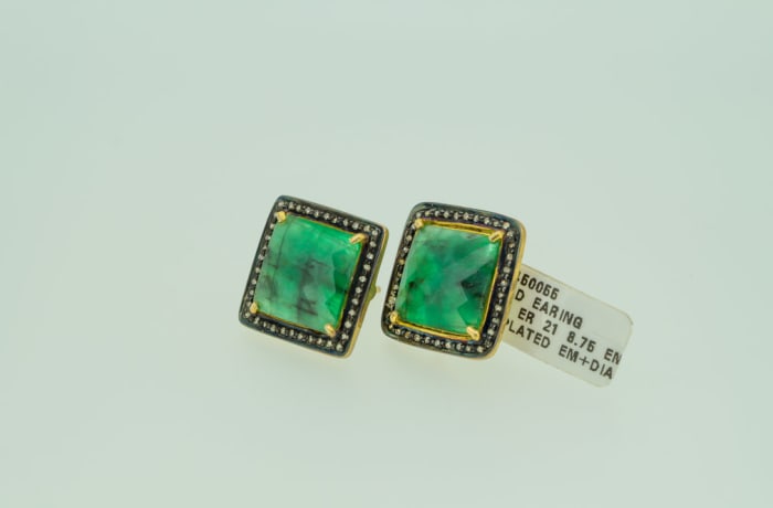 Silver and Yellow Gold Emerald & Diamond Pave Set Earrings  image