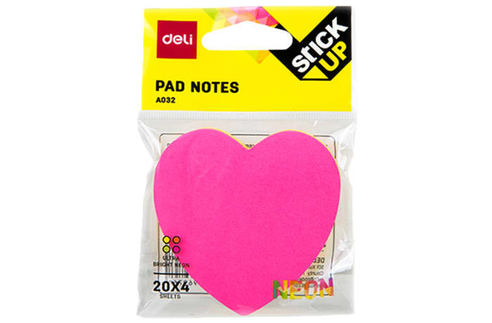 Stick up Pad Notes Heart Shaped Assorted Neon Colours image