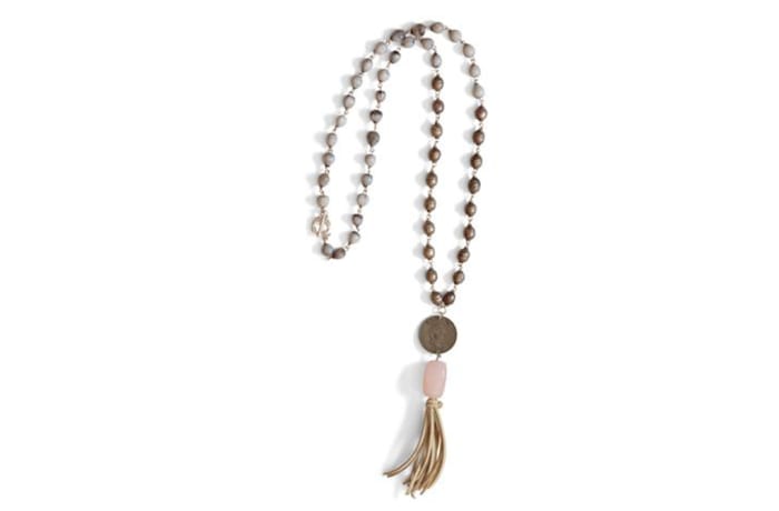 Ethiopian prayer bead, Zulu seed & Tassel Neck-piece - Rose Quartz image