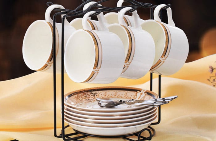 European coffee bone china cup set spoon and plate rack - 10466658719 C image