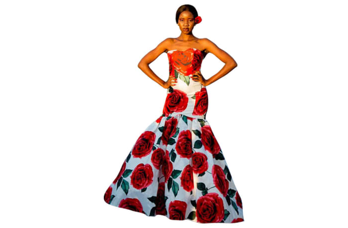 Haute couture - Afrocentric orange top with floral roses image