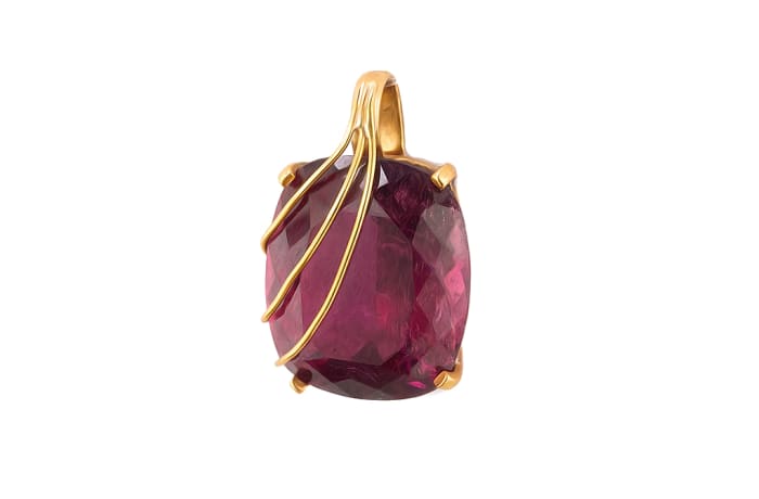 Yellow Gold  Rubellite Tourmaline  Wire Work Pendant  image