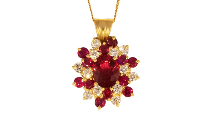 Yellow Gold  Rubies Rubellite Tourmaline & Diamond Classic Pendant  image