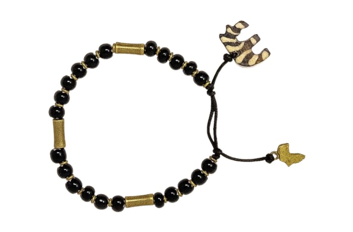 Black Glass Beads and Bronze Threaded Choker image