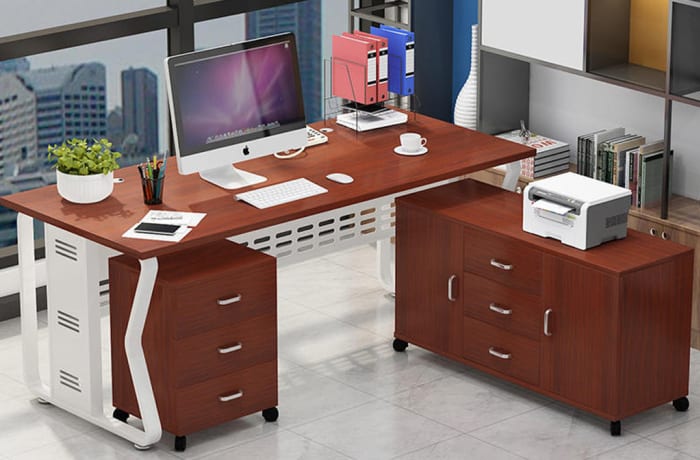 Simple single modern white & brown desk 20181124 image