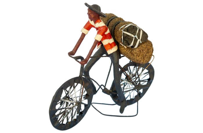 Toy Bicycle  Man Carrying  Bag of Charcoal Sculpture image