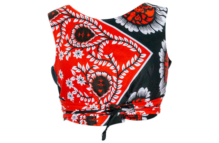 Crop Top  Women's Kanga Cotton  Orange and Black Floral  image