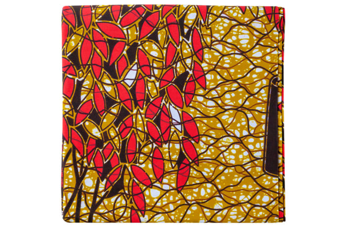 African Prints Chitenge Material  Yellow with Red Leaves Pattern image